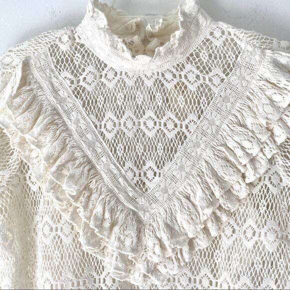 Maje Limba Cream Lace Long Sleeve Ruffle Shirt - Picture 5 of 12